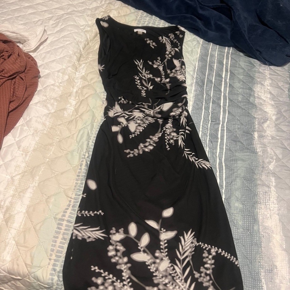 Calvin Klein Black and Cream One Shoulder Sheath Dress